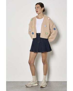 Apricot Pleated Denim Mini Skirt - Blue
