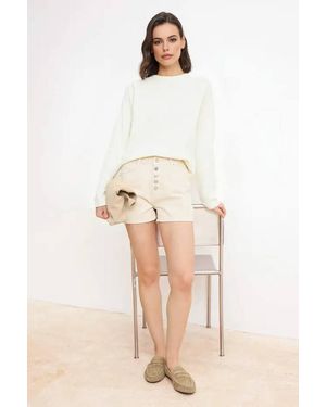 WOVCOR High Waist Button Detail Denim Short - Natural