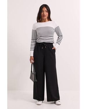 Dorothy Perkins Petite Tie Waist Wide Leg Trousers - Blue