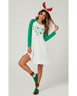 FS Collection Christmas Holiday Nightgown Mini Dress - Green