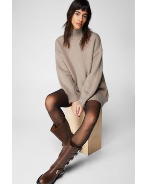 Nasty Gal Brushed Knit Oversized Turtleneck Jumper Dress - Natural