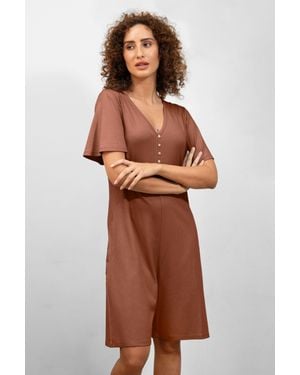 Enorsia Bell Sleeve Textured Rib Playsuit - Brown