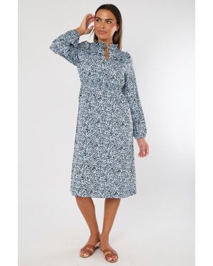 ELAINA FASHION Animal Printed Midi Dress - Blue