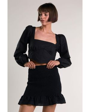 Shnoo Corset Style Square Neck Long Sleeve Top - Black