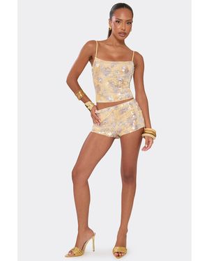 EGO Sequin Paisley Mini Shorts - White