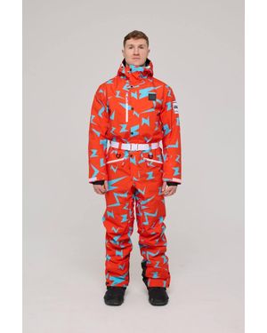OOSC Starman Ski Suit, Lightning Bolt Print, Relaxed Freeride Fit - Red