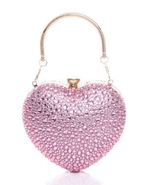 AJVANI Evening Diamante Heart Shape Prom Party Clutch Bag - Pink
