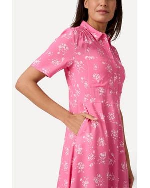 DAMART 1 Floral Print Shirt Dress, 100% Viscose, Regular Fit Midi Dress - Pink