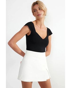 WOVCOR Sweetheart Neck Fitted Cotton Knit Top - Black
