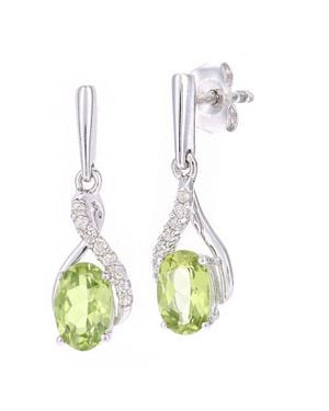 Jewelco London 9Ct Diamond Oval 1.05Ct Peridot Kiss Drop Earrings - White