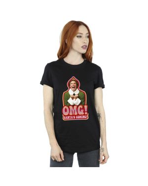 Elf Santa's Coming Cotton Boyfriend T-Shirt - Black