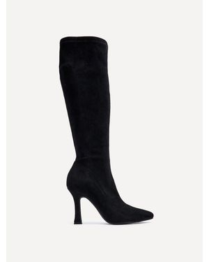 Linzi Gabrielle Suede Square Toe Knee High Heeled Boot - Black