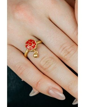 The Colourful Aura Plated Adjustable Buddhist Tibetan Enamel Spinner Prayer Ring - Black