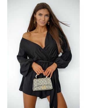 Love Lace Evening Viscose Wrap Long Sleeve Jumpsuit - Black