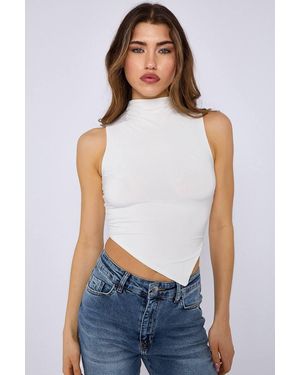 Stylewise Grown-On High Neck Gathered Asymmetric Hem Top - White