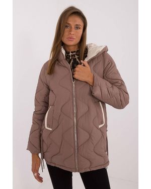 KDMD Autumn Winter Quilted Hooded Zip Jacket - Brown