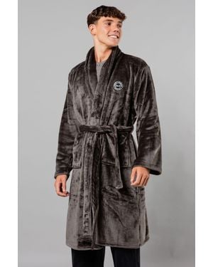 Tokyo Laundry Plush Shawl Collar Dressing Gown - Grey