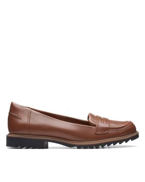 Clarks Griffin Milly Tan Leather Loafers, Slip Ons - Brown