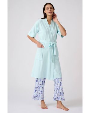 DAMART Short Sleeve Towelling Gown - Blue