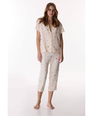 Penti Margot Patterned Buttoned Shirt Capri Pyjama Set - Natural