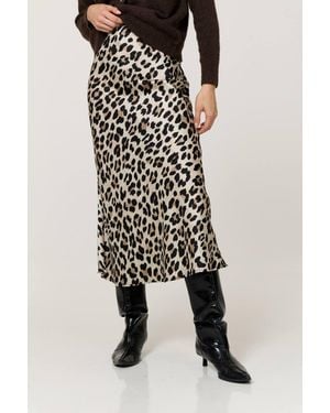 Liquorish Leopard Print Satin Maxi Skirt - Black