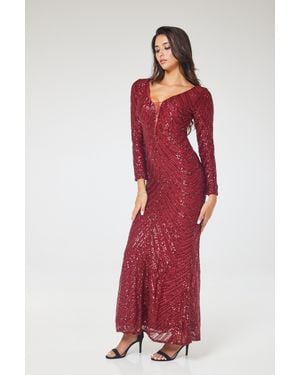 LuvForever Fashion Long Sleeve Sequin Maxi Dress - Red