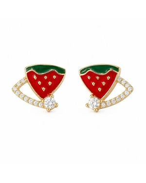 BluCore Watermelon‑Shaped Stud Earrings, ‑Tone Crystal Inlaid Fruit - Red