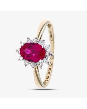 T.H.Baker 9Ct Ruby 0.25Ct Diamond Cluster Ring - Pink