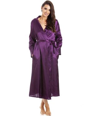 CAMILLE Full Length Long Sleeve Plain Satin Wrap - Purple
