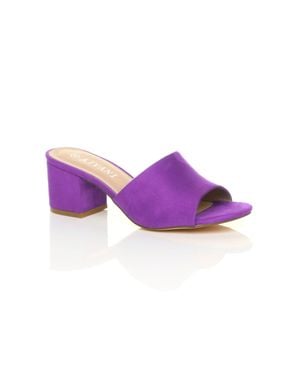 AJVANI Mid Block Heel Peep Toe Mules Sandals - Purple