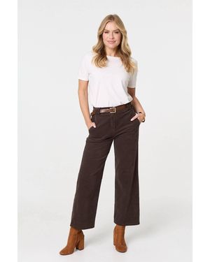 Izabel London Faux Leather Belt Corduroy Trousers - White