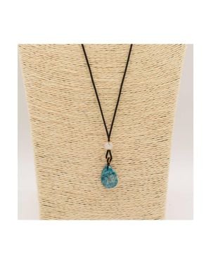 KDMD Howlite Teardrop Gemstone Cord Necklace Adjustable - Natural