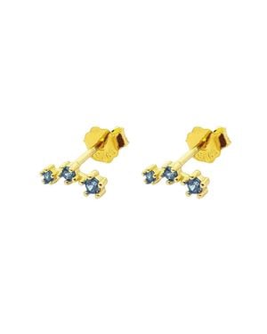 Harfi Tiny Aquamarine March Birthstone Climber Stud Earrings - Metallic