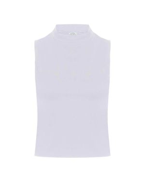 Skinni Fit High Neck Crop Sleeveless Vest Top - White
