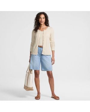 Lands' End Long Sleeve Micro Rib Buttonfront Top - Blue