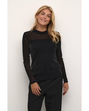 Kaffe Kaolga Glitter Mesh Long Sleeve Top - Black