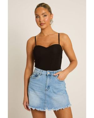 Rebellious Fashion Frayed Hem Denim Skort - Blue