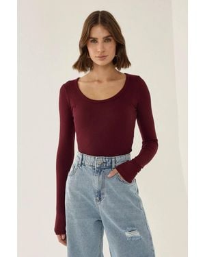 Hiccup Slim Fit Long Sleeve Top - Red