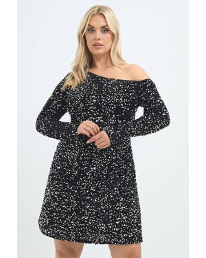 Yours Sequin Off-Shoulder Dress - Black