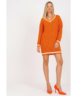Love Lace Knit Dress Long Sleeve Heart Neckline - Orange