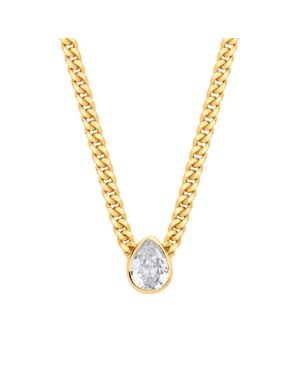 Jewelco London Gilded Pear Cz Collarette Curb Chain Necklace 3Mm 17.5" - Metallic