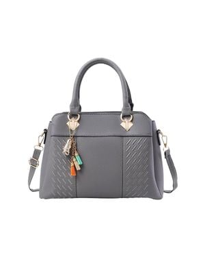 MODISHION Minimalist Lychee Grain Handbag With Tassel Pendants - Blue