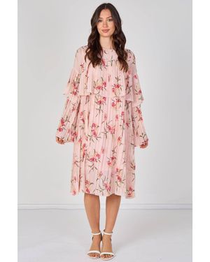 ELAINA FASHION Blush Floral Pleated Smock Dress - Pink
