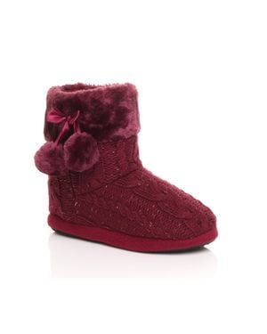 AJVANI Knitted Glitter Ankle Boot Slippers - Red