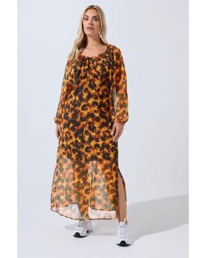 Yours Tortoise Shell Ruffle Maxi Dress - Brown