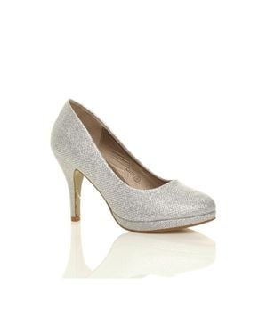 AJVANI High Heel Glitter Court Shoes - Grey