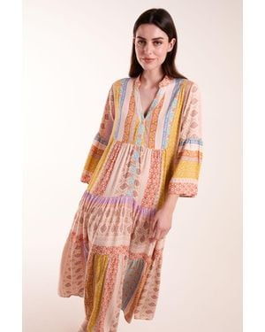 Blue Vanilla V Neck Smock Midi Dress - Natural