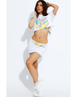 Stylewise Graffiti Print Glitter Detail - White