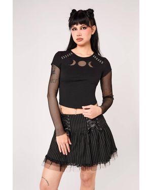 Hell Bunny Nox Jersey Mesh Long Sleeve Lunar Symbol Top - Black