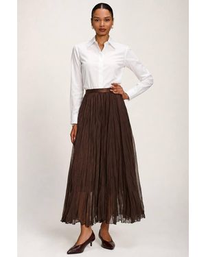 Jolie Moi Plain Crinkle Mesh Maxi Skirt - Brown